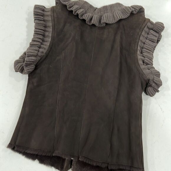 Koc Womens Euro Size L Full-Zip Brown 100% Shearling Vest - Picture 9 of 11